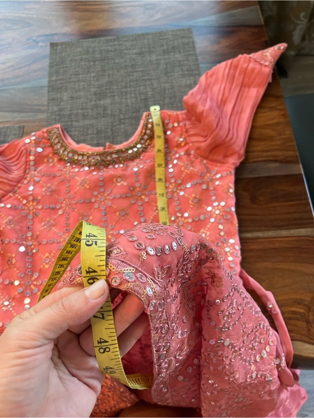 Beaded Embroidered Bedazzled Coral Embellished Girls' Party Dress
